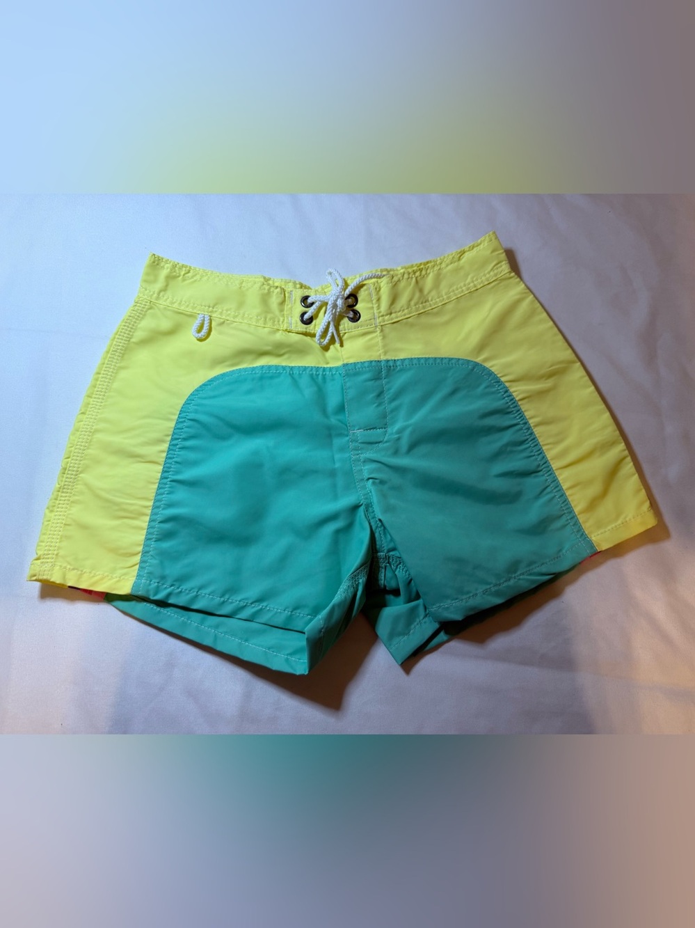 Sundek Neon Yellow and Teal Colorblock Swim Shorts